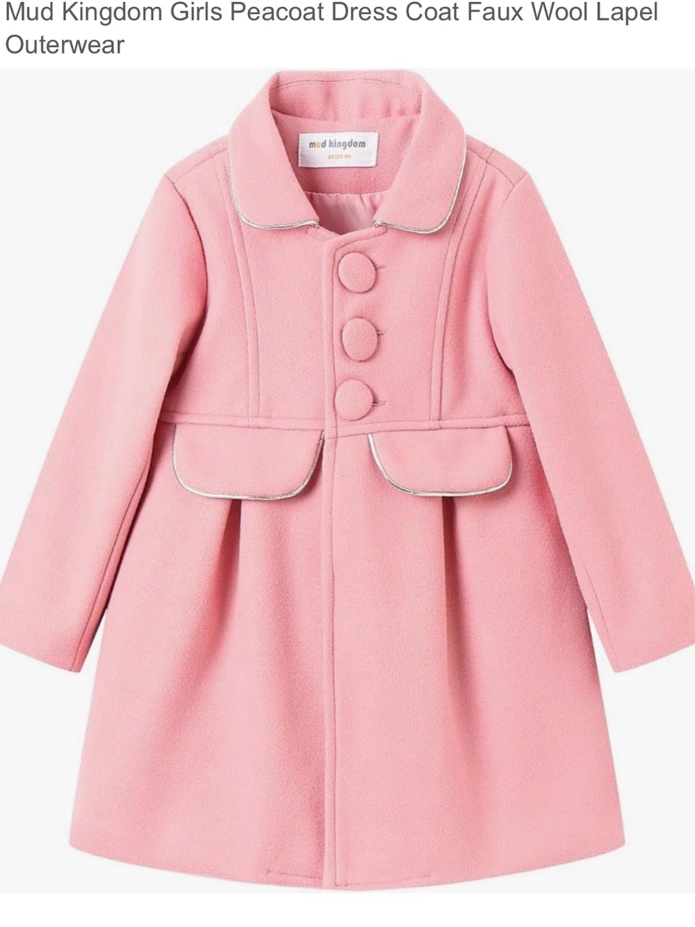 Mud Kingdom Girls Pink Peacoat with Silver Trim size 4T